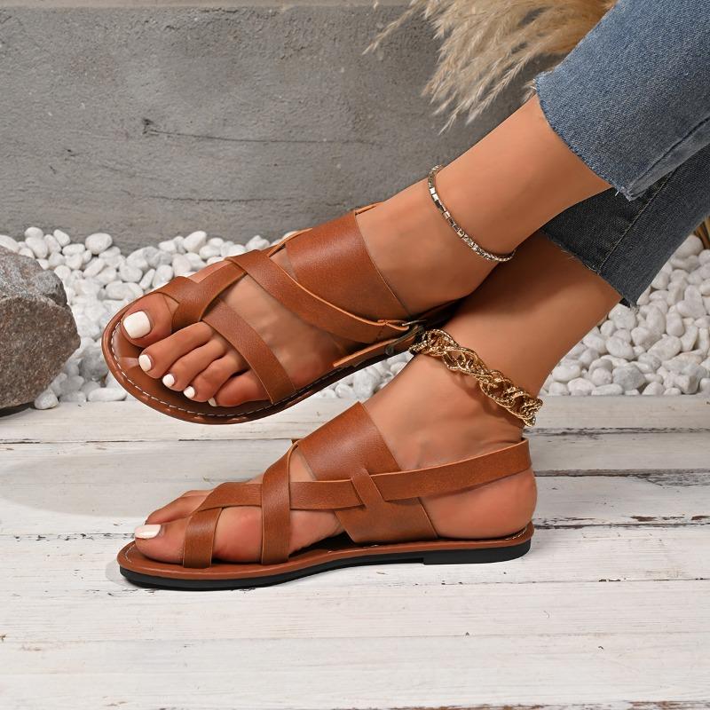 Mode Neuer Stil Damen Sandalen Damen Flache Absätze Zehensteg Lässige Römersandalen Sommer Knöchelriemchen mit Schnalle Weibliche Strandschuhe