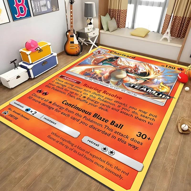 Japanese Anime Pokemon Charizard Card Pattern Rug for Bedroom Living Room Non-slip Exquisite Home Decor,Washable Rug Potdemiel