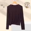 Women's Slimming Semi-High Neck Wool Base Layer T-Shirt - Long Sleeve, Spliced, Versatile Design for Autumn/Winter.