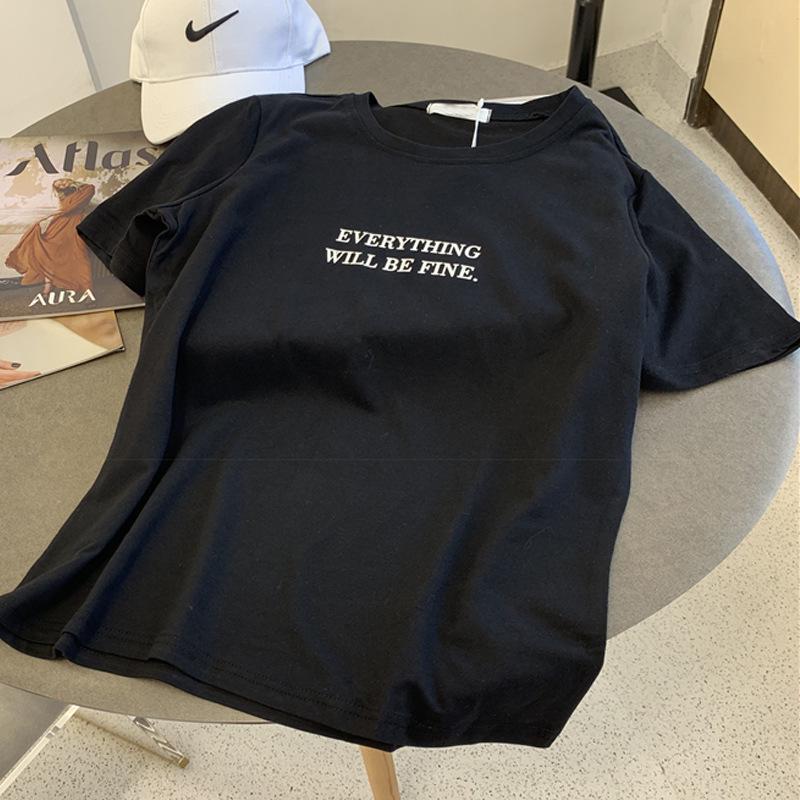 

Женская свободная хлопковая летняя футболка - Корейский студенческий стиль, Европейский и американский повседневный футболка с полурукавом XL чёрный