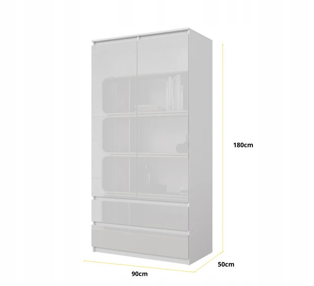 Szafa 90 cm joelle biały mat/biały połysk 2 drzwi 2 szuflady 3 półki