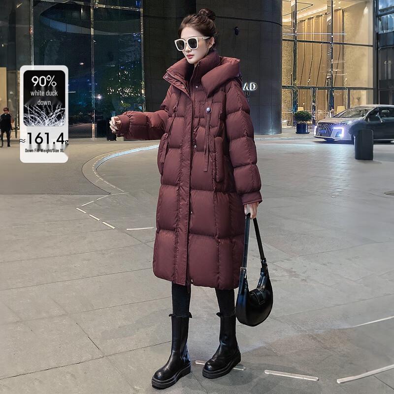 Sibaishe Women s 90% Down Mid-Length Hooded Puffer Jacket M