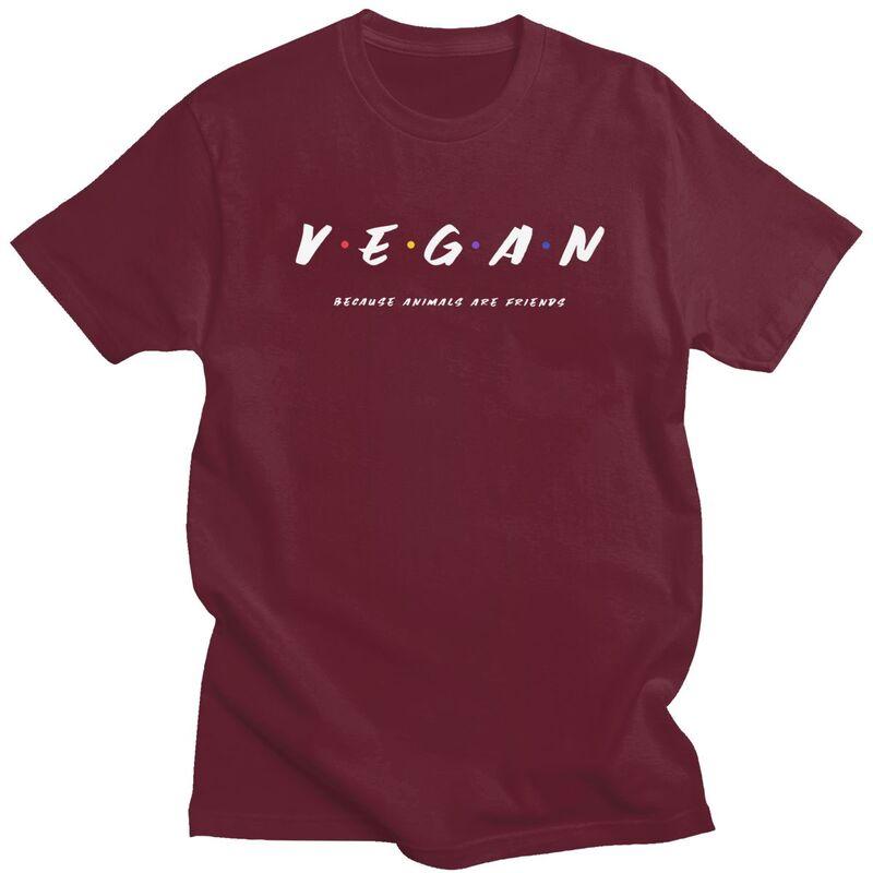 Custom Fashion Vegan Because Animals Are Friends T Shirt Unisex Short Sleeve Veganism T-shirts Casual Tee Slim Fit Tshirt Gift