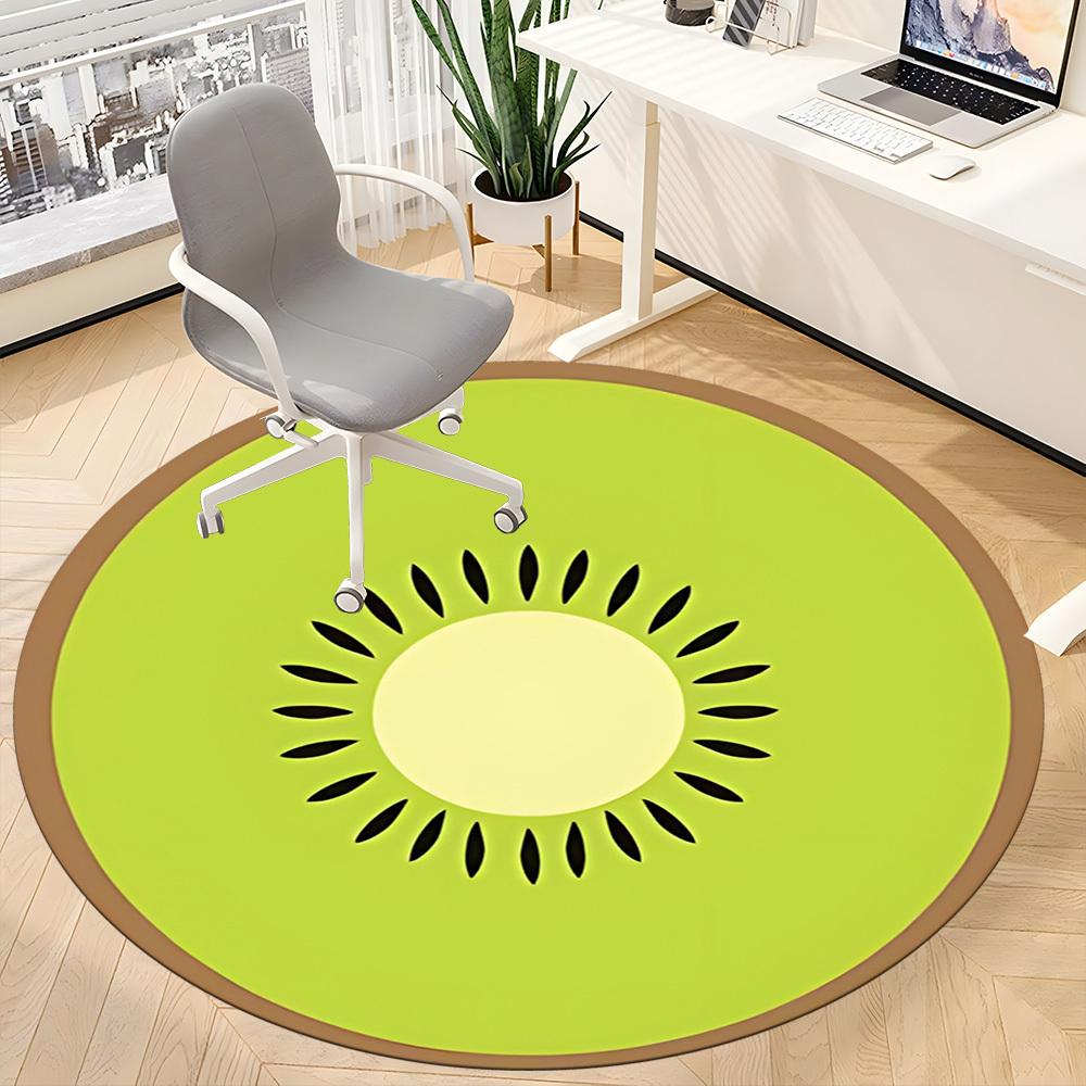1PC Kiwi Slice Office Round Area Rug, Mat Suitable For Office, Under Office Chairs Bedroom Living Room Home Decor, Room Deco