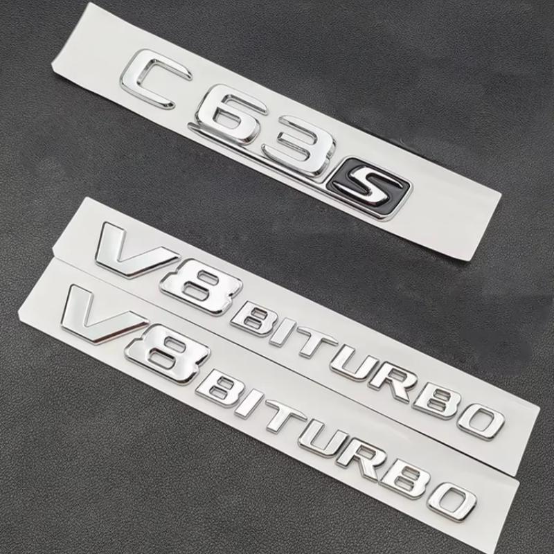3D ABS Chrome C63S Logo Letters Decal V8 BITURBO Badge Car Trunk Emblem Sticker For Mercedes Benz AMG W205 C205 Auto Accessories NP6
