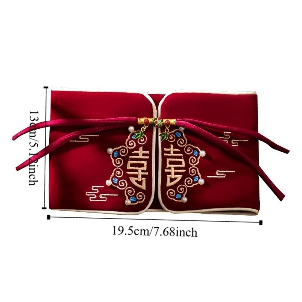 Embroidery Design Red Envelope Velvet Cloth Wedding Envelope Best Wishes Envelope  Anniversary