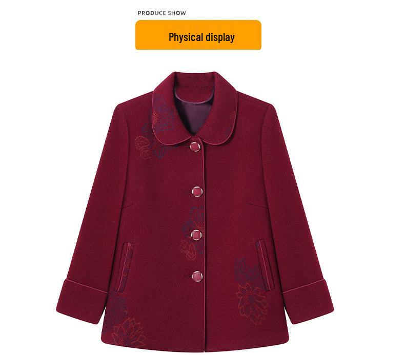 Hengyuanxiang Women's Woolen Coat - Turn-Down Collar, Warm, Fashionable for Middle-Aged and Elderly In Autumn/Winter