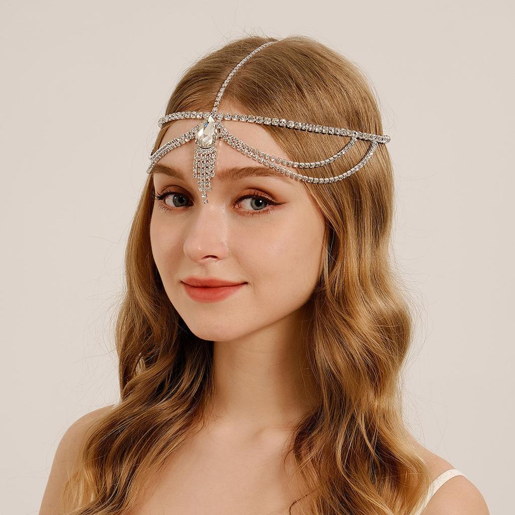Sparkling Forehead Drop Headband Rhinestones Hair Chain Elegant Eyebrows Headchain Wedding Ceremony Charm Hair Ornament