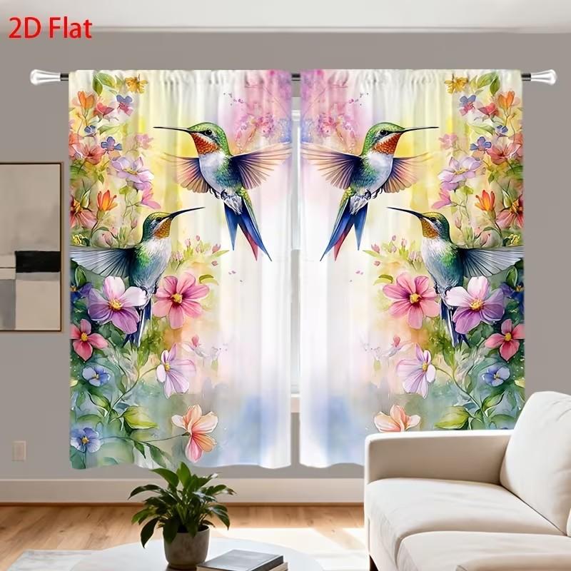 2pcs Spring Hummingbird Flower Theme Curtain Set Spring Decoration High Quality Room Decoration Curtains