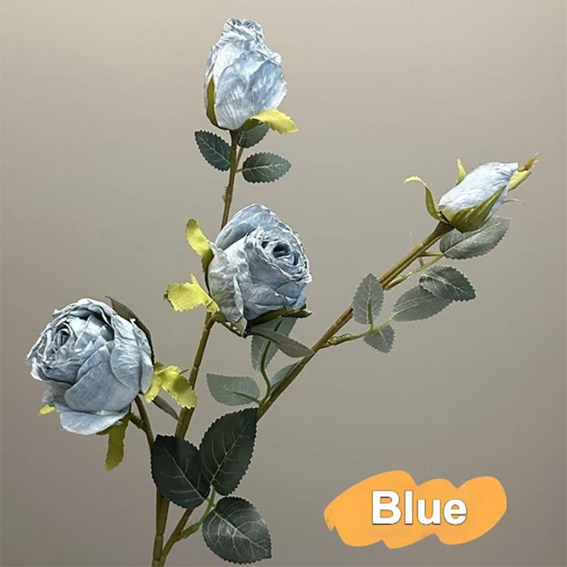 

Heads 4 Vintage Burnt Edge Silk Roses Retro Artificial Flowers Chic Dried Rose Bouquet For Home Wedding Party Decor