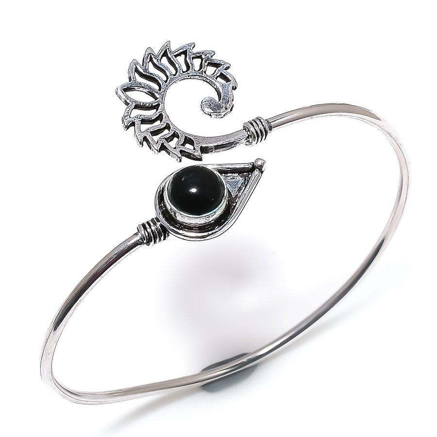 

Браслет-манжета из натурального черного оникса, стерлингового серебра 925 пробы, регулируемый p1g23