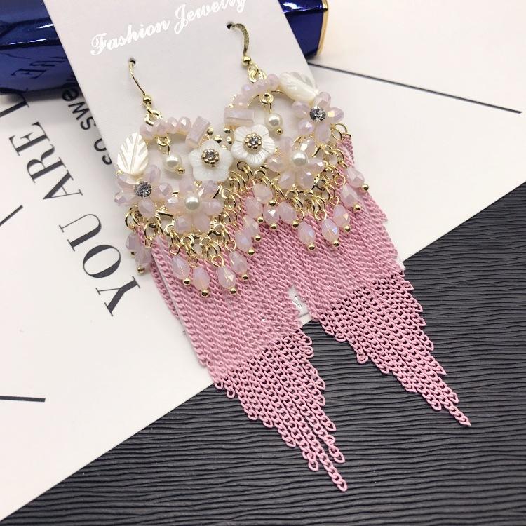 Light Luxury Crystal Diamond Long Earrings, Retro Style Temperament Fringed Earrings, Versatile Stud Earrings with Accessories