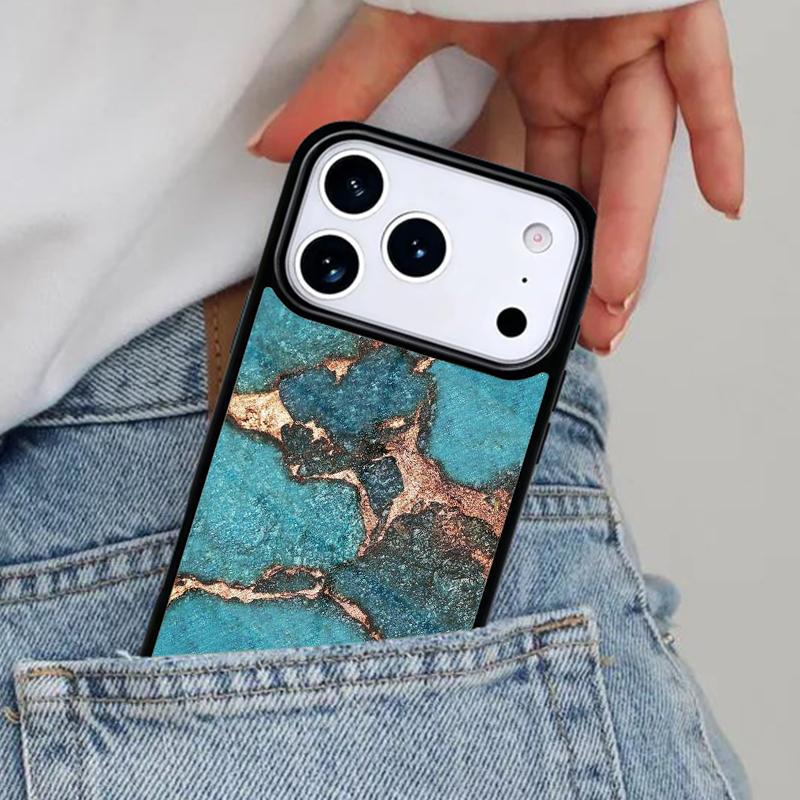 Turquoise Stone Marble Pattern Phone Case for iPhone 17ProMax 12 13 14 15 16e 17 Pro Max Plus Air Cover