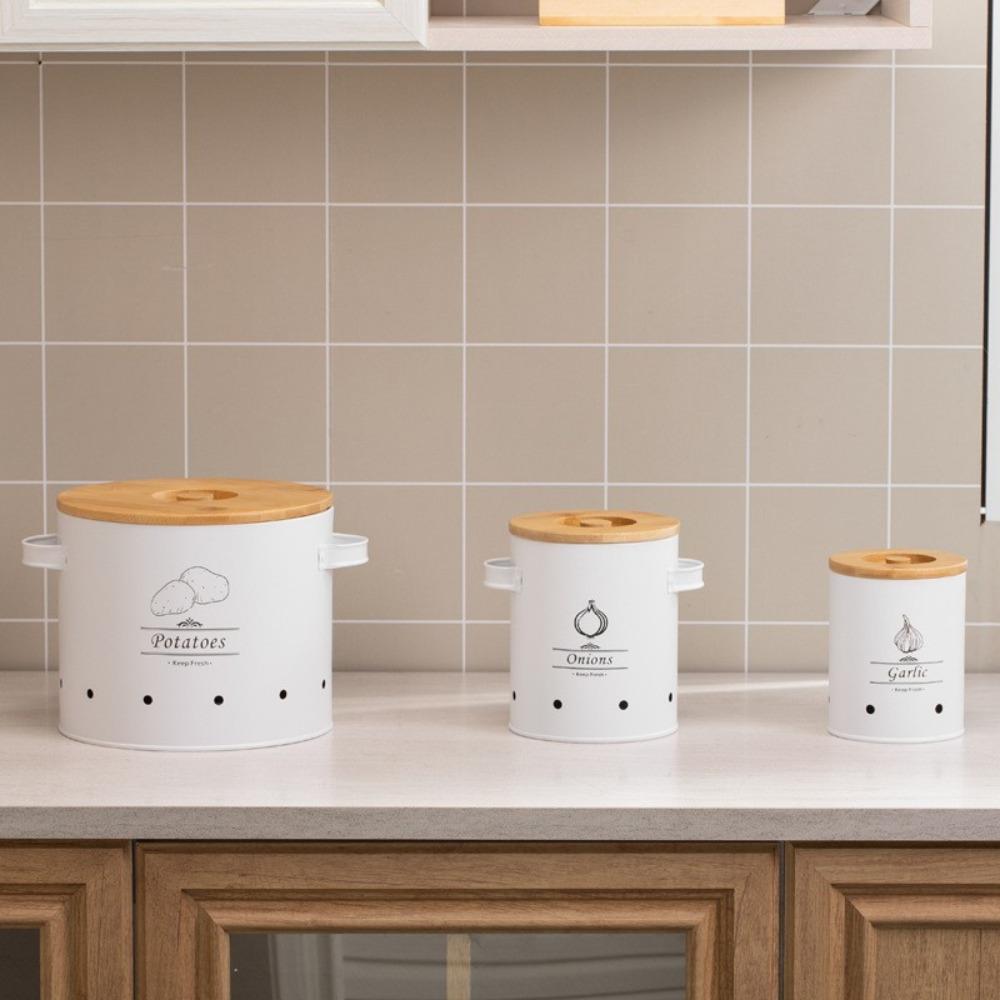 Carbon Steel Garlic Storage Bin with Lid Garlic Keeper Potato Storage Container Pantry