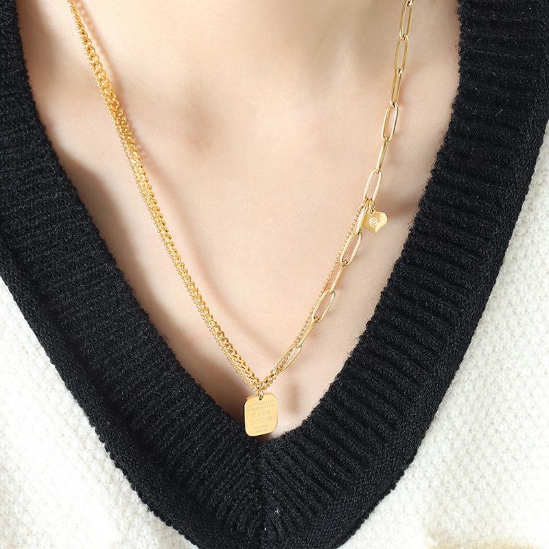 18K Gold-Plated Geometric Letter Pendant Necklace - Durable & Fashionable Titanium Steel Jewelry
