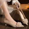 Sheepskin Version Large Size Crystal Wedding Shoes Women's 2025 New Bridal Shoes High Temperament Not Tired Feet Pointed Small High Heels