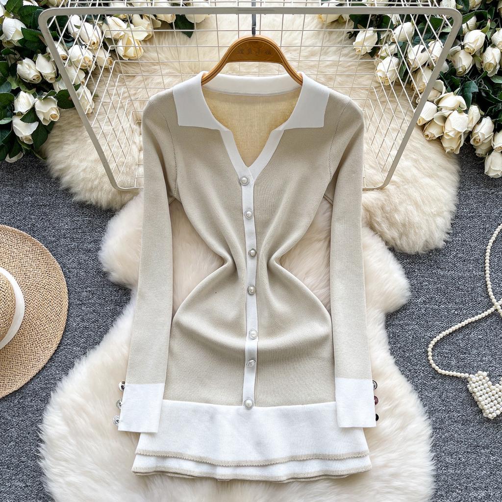 Rochie tricotată elegantă chic cu mânecă lungă și nasturi simpli, Modă coreeană elegantă, Rochie Vestidos, îmbrăcăminte pentru femei