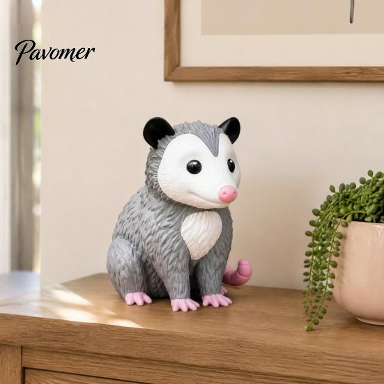 Nature Inspired Gifts for Craft Lovers 3D Printed Opossum Figurine, Cute Sitting Statue, Indoor Outdoor Miniature Possum Models Collection Porch