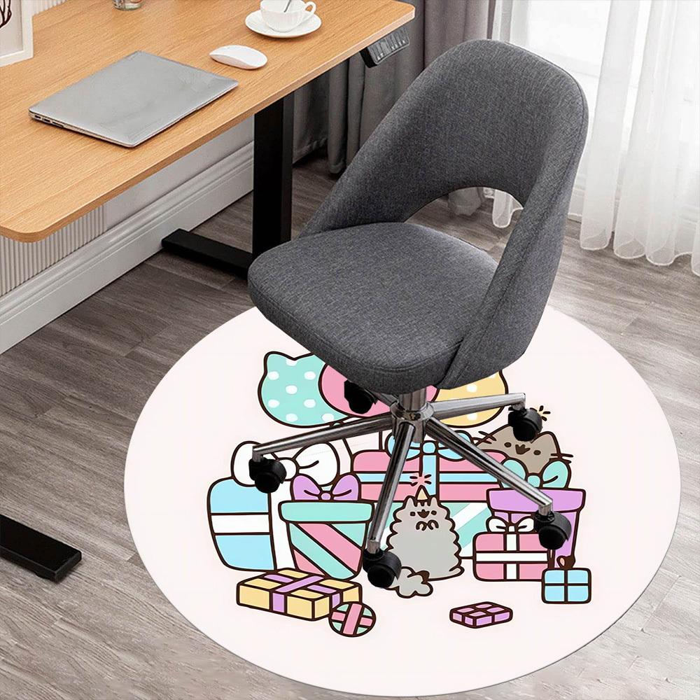1pc Pusheen Party Round Chair mat Area Rug - Non-Slip, Floor Mat for Office, Bedroom, home decor Christmas Gift p0811238