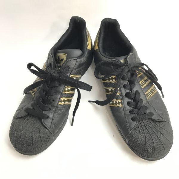 adidas originals SUPERSTAR SNAKE BLACK leather sneakers 28 black gold tongue trefoil(USED)