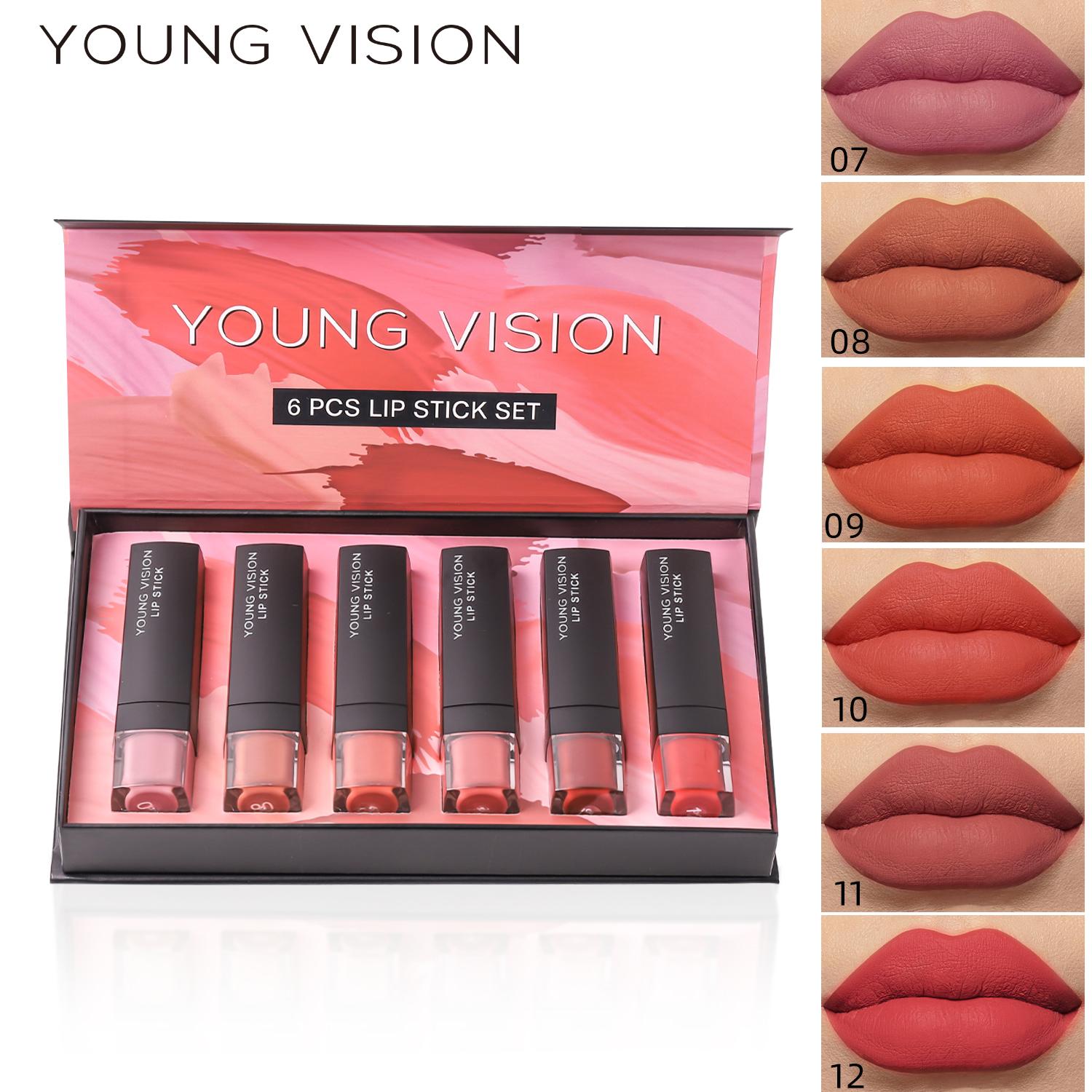 6 Stück / Set YOUNGS VISION mattes Lippenstift-Geschenkbox-Set nicht an der Tasse haftender Lippenstift samtiger feuchtigkeitsspendender Lippenstift black