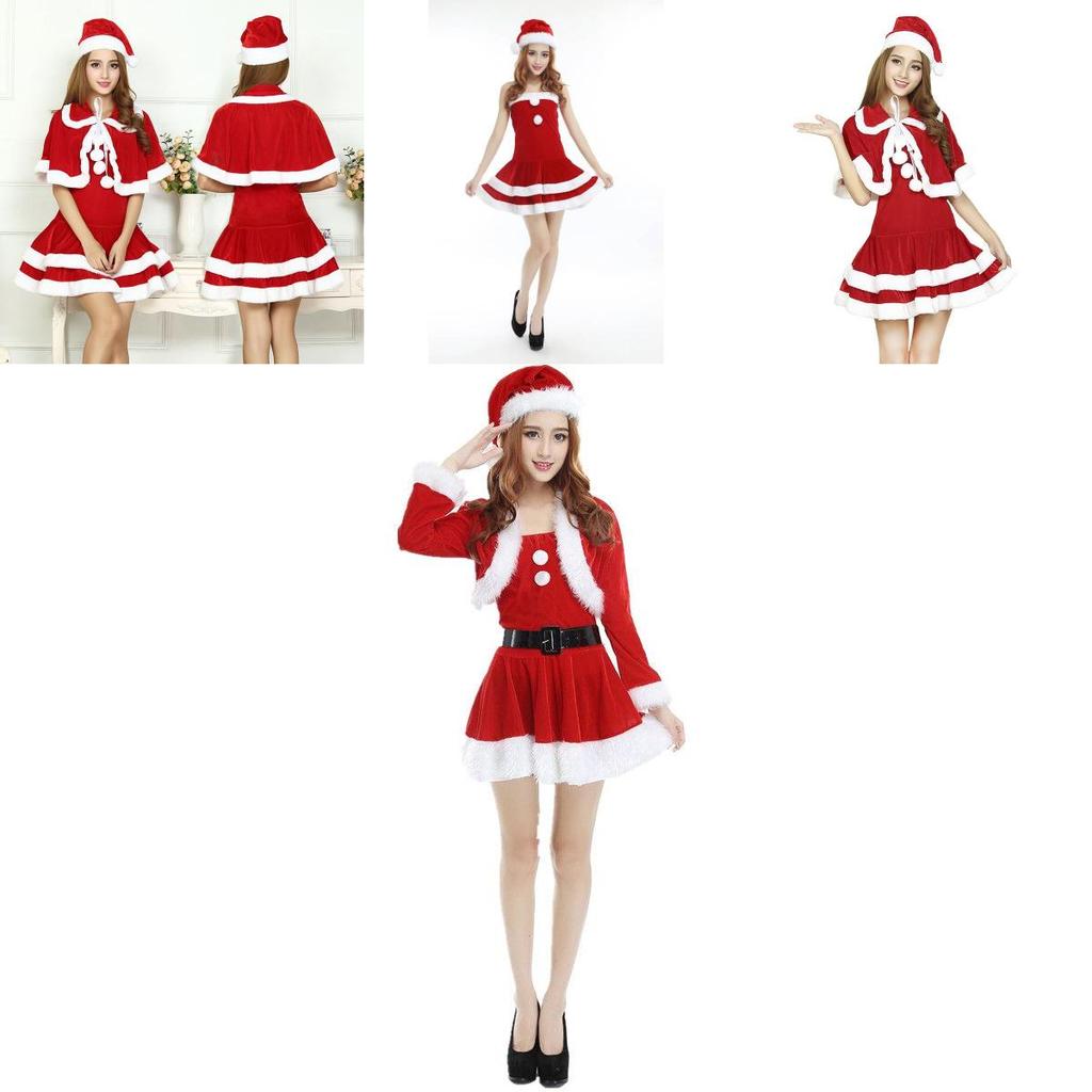 Christmas Santa Claus Adult Female Red Pleuche Dress Suit