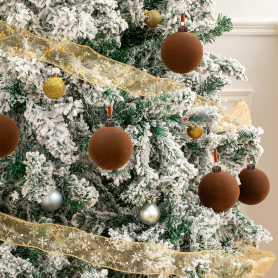 16Pcs Velvet Christmas Ornaments 6/8cm Flocked Ball Set Elegant Xmas Tree Decorations for Festive Atmosphere
