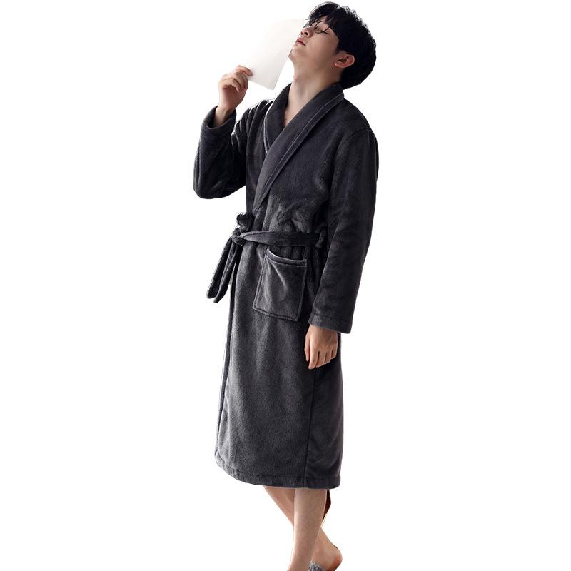 Nightgown Men'S Winter Coral Fleece Thickened Fleece Autumn And Winter Robe Men'S Pajamas Winter Flannel Long Bathrobe