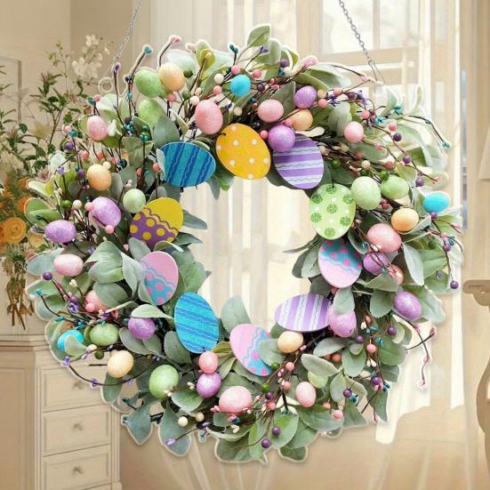 Ghirlanda di Pasqua 2D Coniglietto Acrilico Uova di Pasqua Ghirlanda Ornamento da Appendere Primaverile per Decorazione Porta Muro Finestra