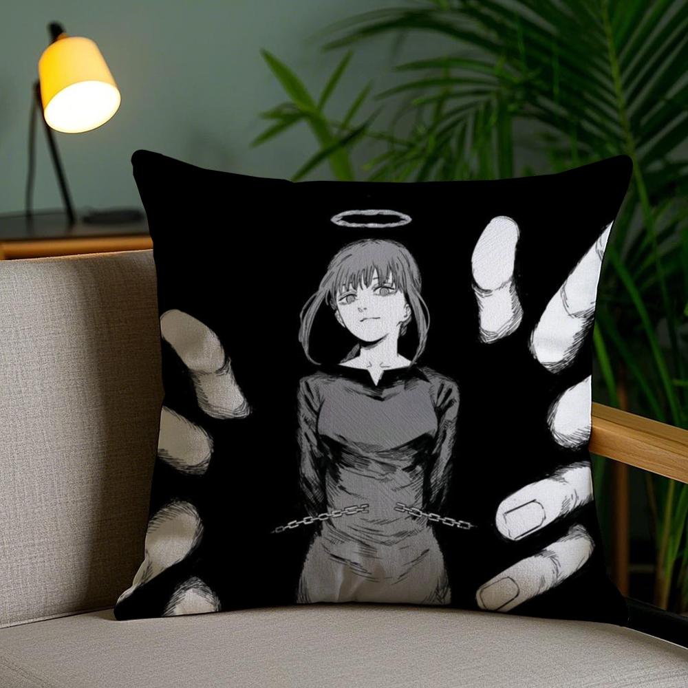 Cute C-Chainsaw Man Anime Cushion Cover Soft Short Plush Double-Sided Printing Home Decor Machine Washable Pillow Case Gift