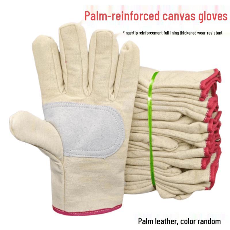 Durable Double-Layer Canvas and Leather Work Gloves for Welding and Construction