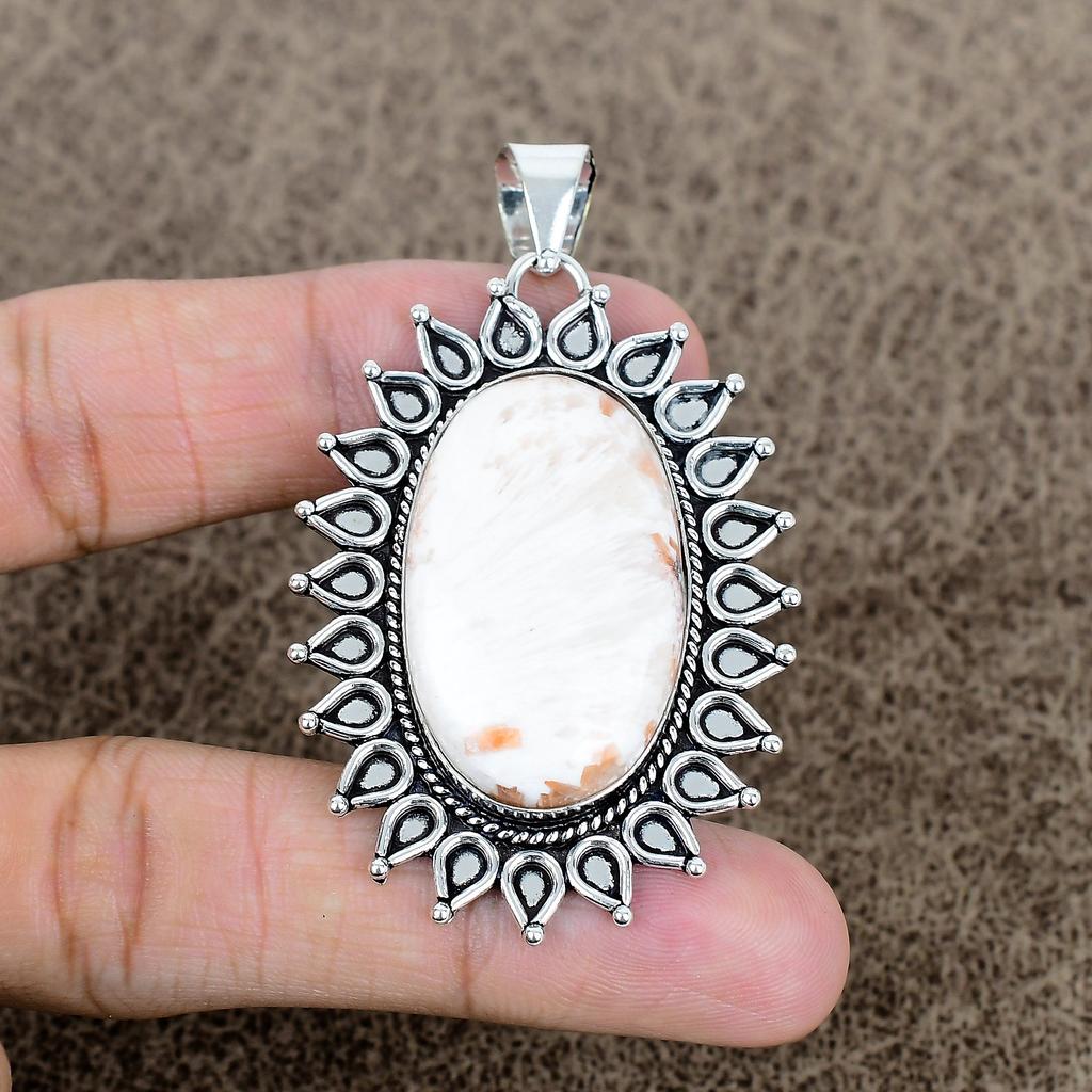 Scolecite Gemstone Handmade 925 Sterling Silver Jewelry Pendant 2.60" KKG-724