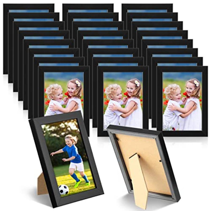 Set of 24 Picture Frame Bulk with Acrylic Sheet 4 X 6 Inch Photo Collage Frames with Invisible Nail and S Hooks for Wall Table