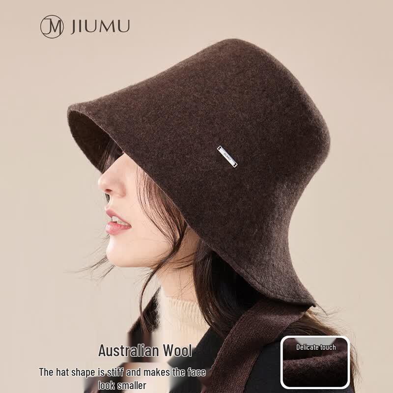JIUMU Women s Retro Wool Fisherman Bucket Hat One Size