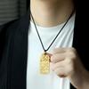 Men's Gold-Plated Qilin Pendant: Square Wushi Pai Design In Vietnam Sand Gold