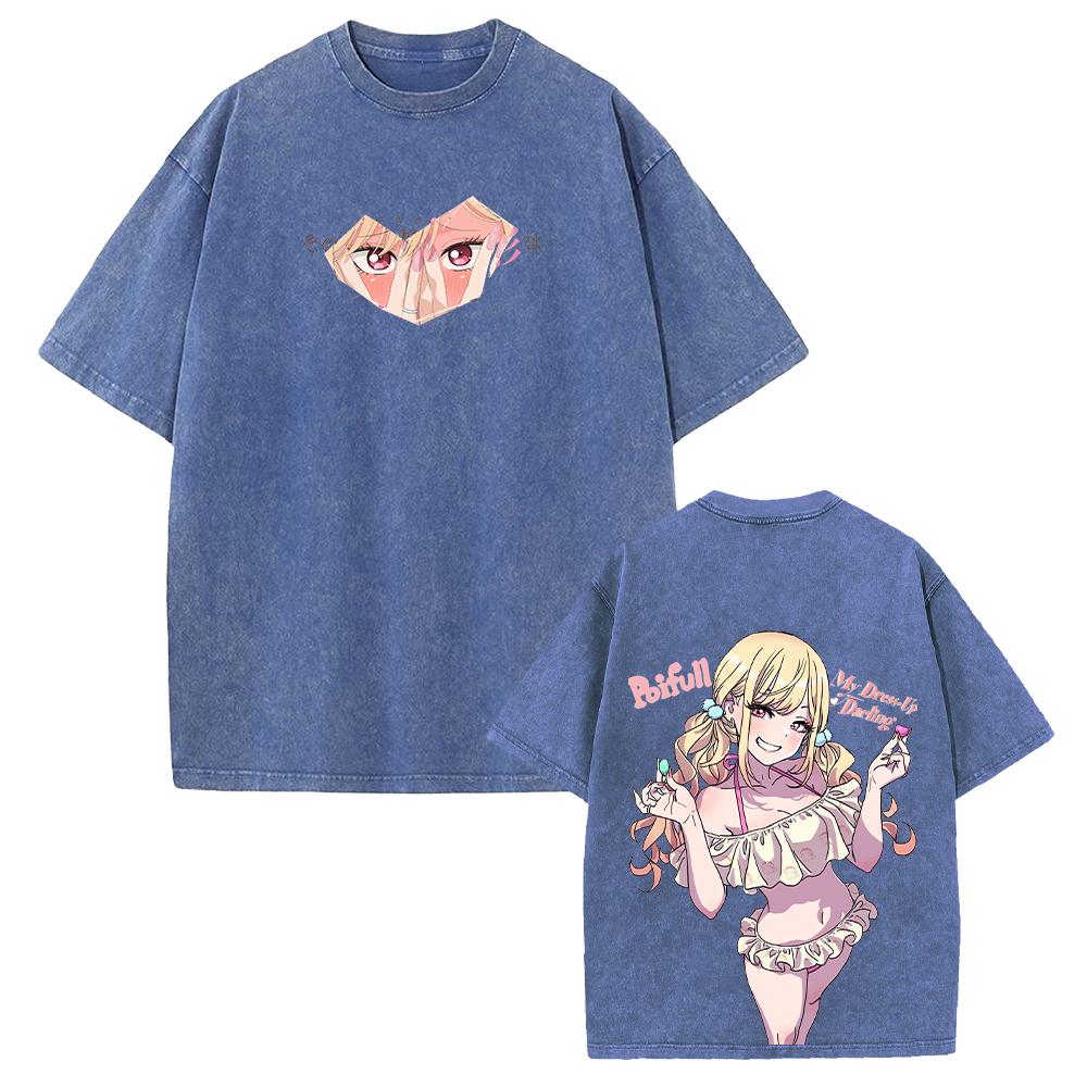 Cute Anime My Dress-Up Darling T-shirt Marin Printed Washed Y2k T Shirt Men Women Clothing Cotton Tees Tops