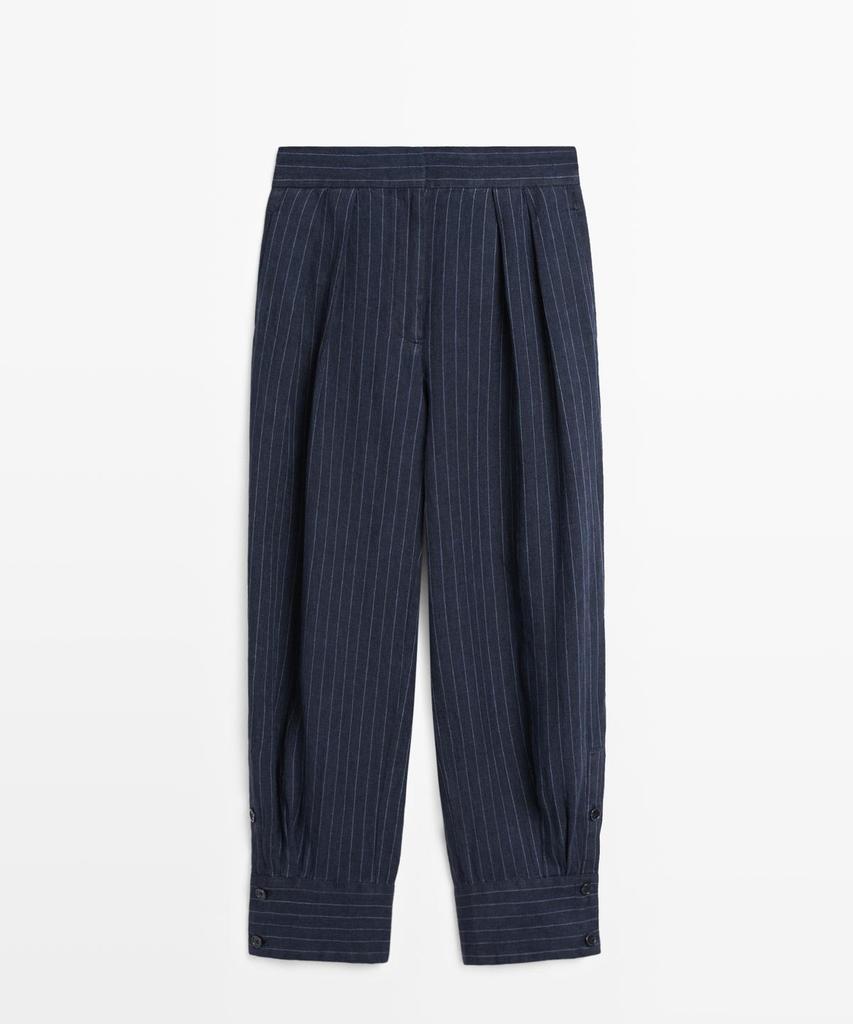 Masimodutti Linen Striped Sarouel Pants