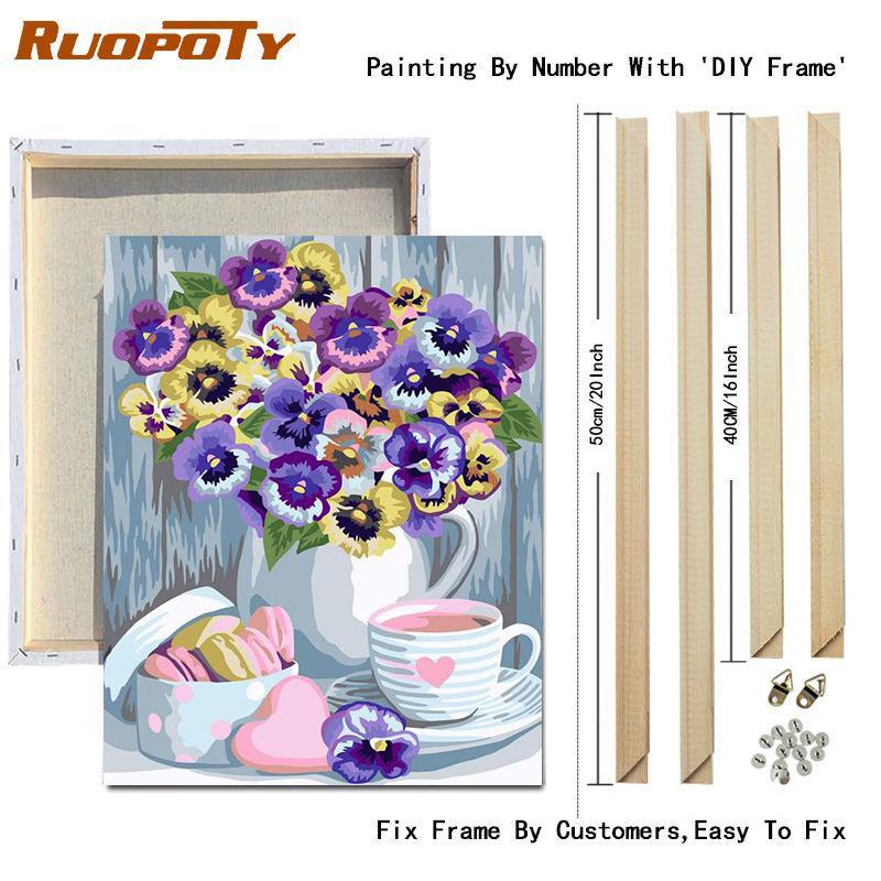 RUOPOTY Oil Painting By Number Rose Drawing On Canvas DIY Coloring By Numbers Flower Kits Acrylic Unique Gifts