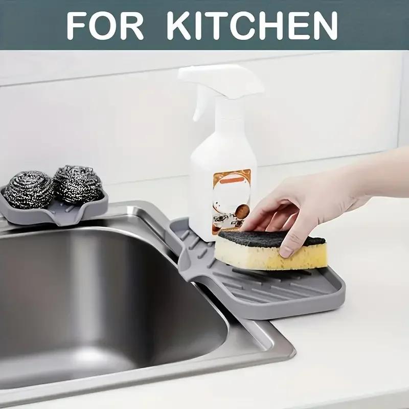45° Silicone Faucet Mat Kitchen Sink Tray Soap Dispenser Sponge Drain Pad Sink SplashDrying Mat Countertop Storage Tray SoapTray