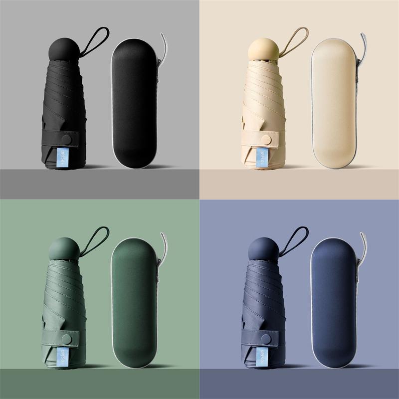 Mini Capsule Folding Umbrella with Box, Portable 6 Bone Foldable Sun Rain Dual Use Umbrellas for Commuting, Office, Daily Use
