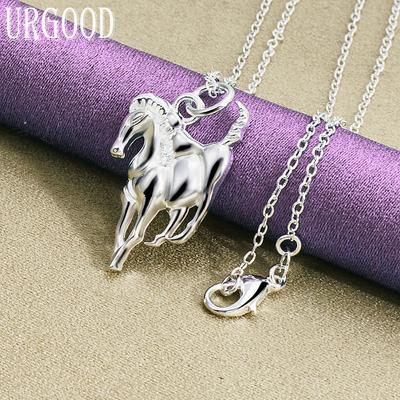 Collana con ciondolo a forma di cavallo liscio in argento puro 925, gioielli di moda per matrimoni