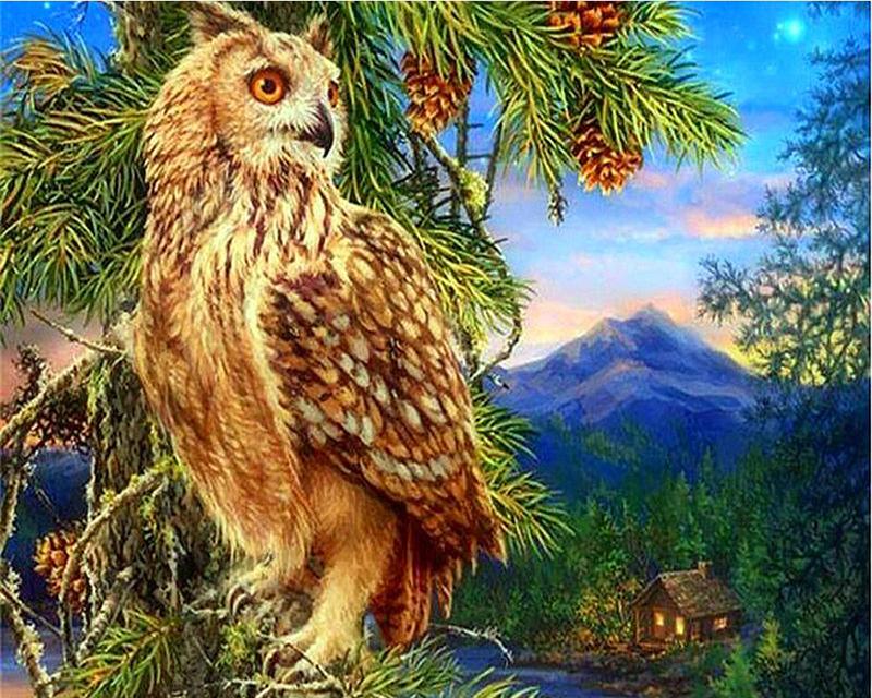 

Алмазная вышивка Сова картина со стразами алмазная живопись животное птица полная квадратная дрель Алмазная мозаика украшение дома Full Round 20X30CM фиолетовый