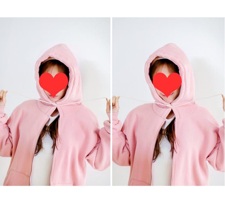 Damen Einfarbige Kapuzen-Reißverschluss-Sweatjacke - Lockere Passform, Mit Samt gefüttert, Frühling/Herbst Lässiger Sport-Cardigan.
