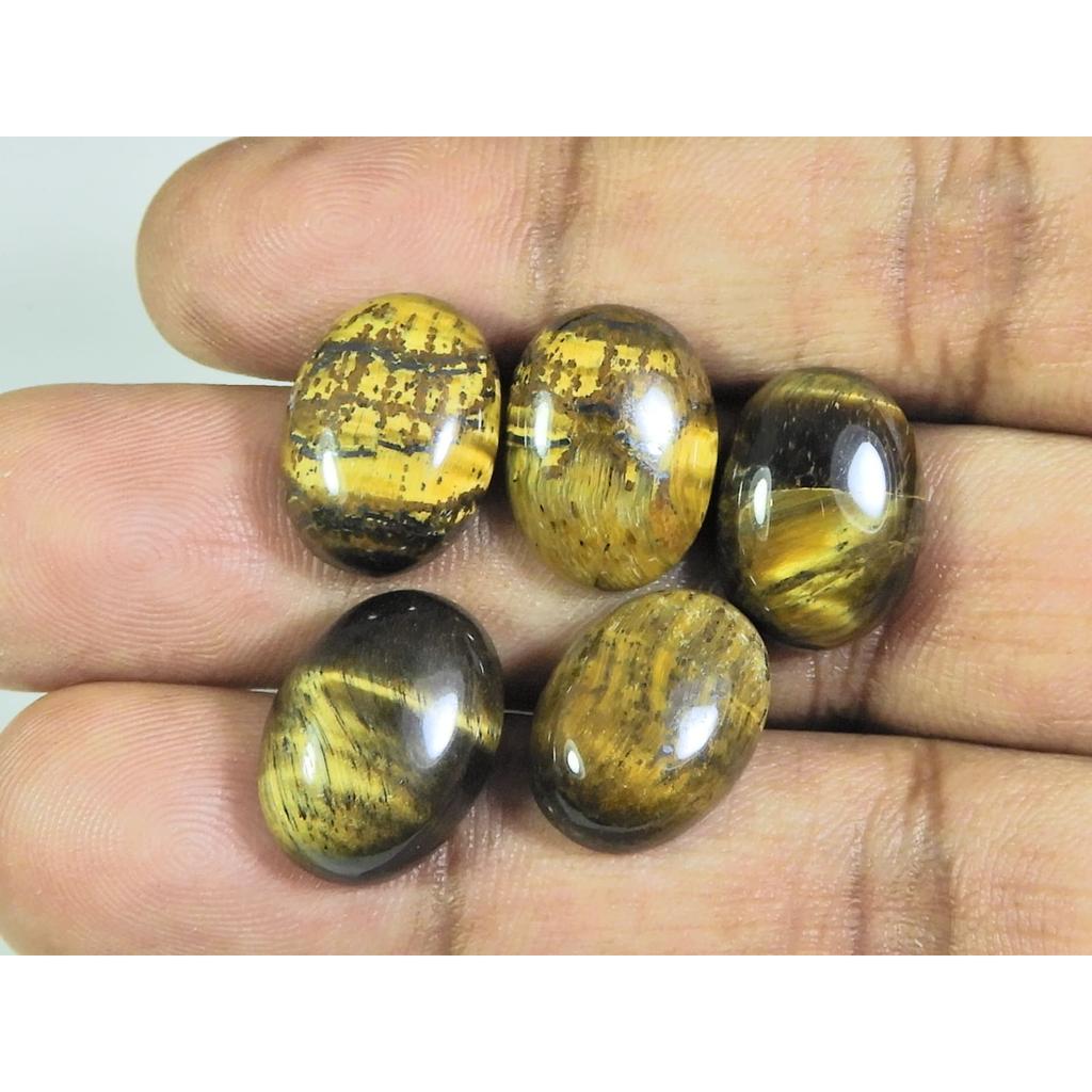 12X16MM Natural Tiger Eye Oval Cabochon Loose Gemstone 5Pcs Lot 47Cts. A-519