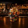 Dekoratives Glas für Hausbar Tag der Toten Weinglas, mit 3D-Reliefmalerei, Handbemaltes Einzigartiges Dreidimensionales Gotisches Totenkopf Whiskey