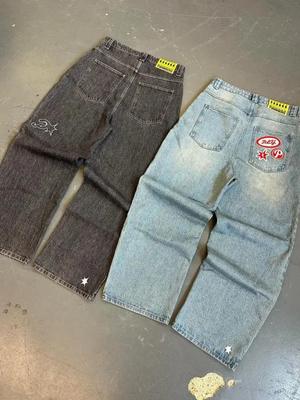 Y2K Harajuku Hip Hop Graphic Oversized Retro Blue Baggy Jeans Mens Womens New High Waist Wide Leg Trouser