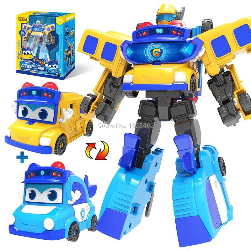Robot Transformabil 2 ÎN 1 GGBOND Gogo Bus în Mașină Figurine de Acțiune Deformare Ambulanță/Poliție/Pompier Jucării cu Alunecare pentru Copii Cadou