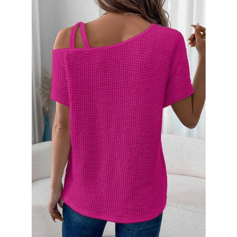 Short-sleeved Solid Tops for Women Summer New Styles Versatile Off-shoulder Knitted Women's Clothing