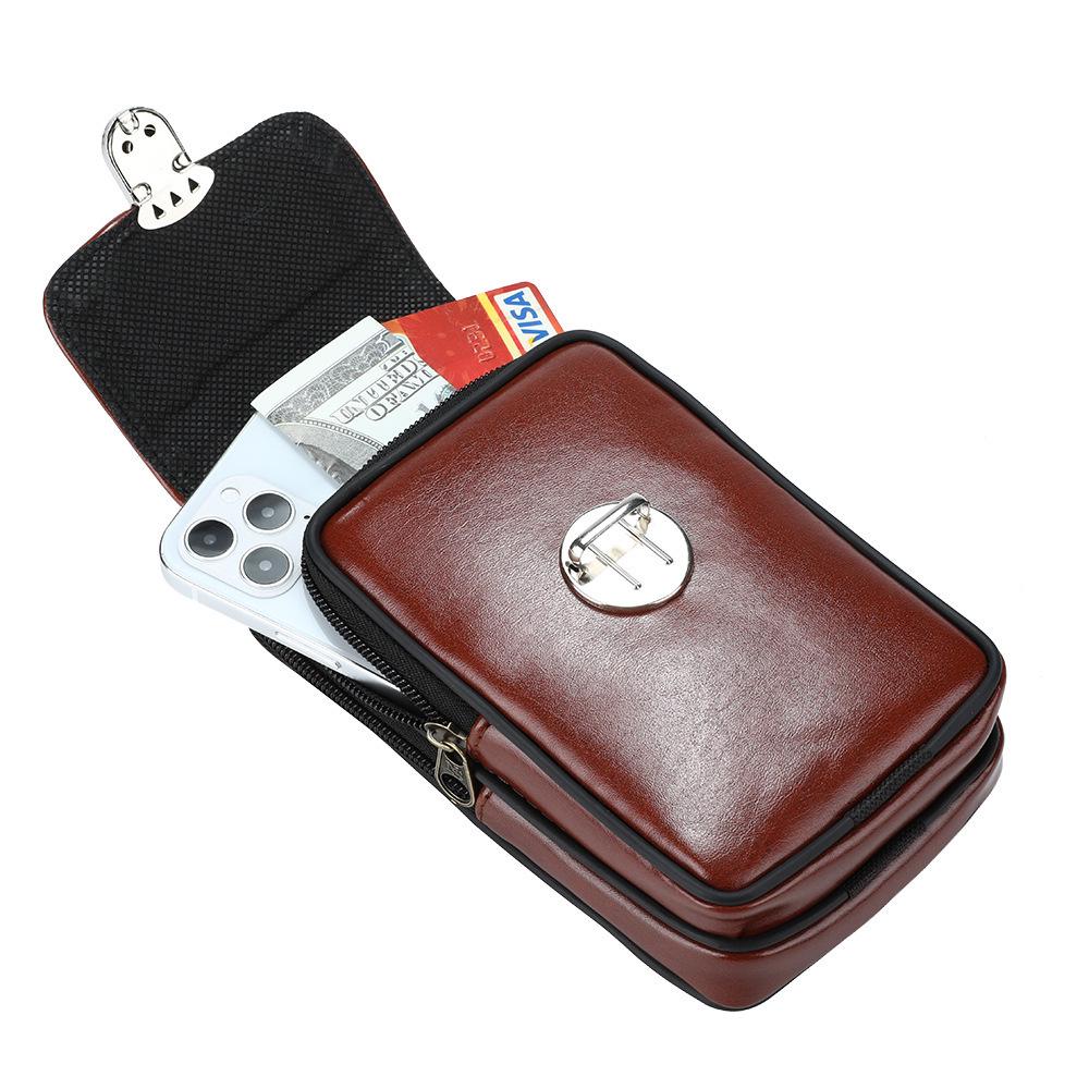 

Universal Leather Wallet Phone Case with Zipper for iPhone 15 Pro Max Brown Leather Pattern