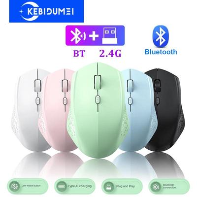 Mouse Sem Fio 2.4G Mouse Bluetooth Mouse de Modo Duplo Ratos Recarregáveis Mouse Gamer 1600DPI Para PC Laptop Acessórios de Computador
